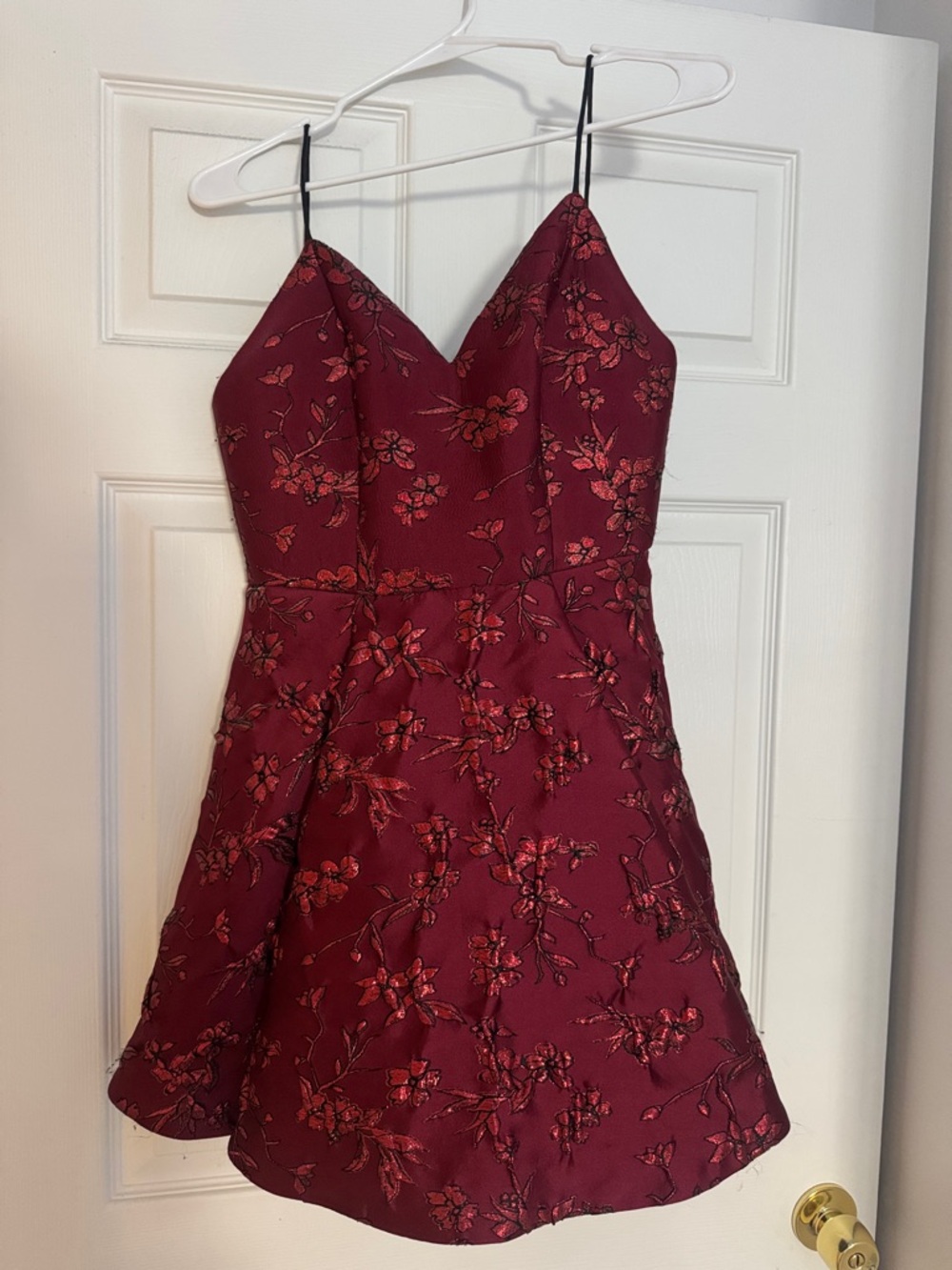 Alice and Olivia Tayla Burgundy Floral Embroidered A-Line Dress